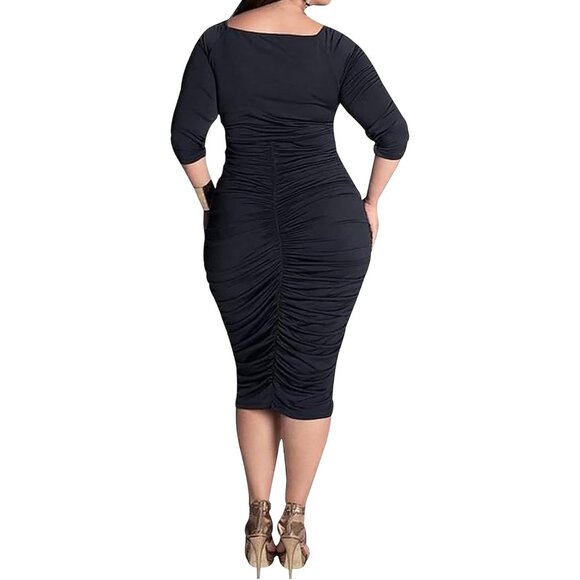Plus Size Short Sleeve Bodycon Dress V Neck Ruched Wrap Party Midi - Picture 4 of 5